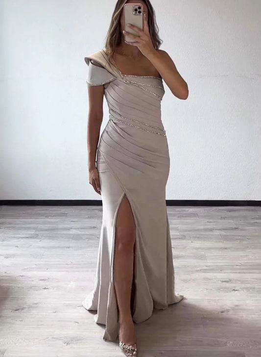 Mermaid One Shoulder Sleeveless Floor Standing Bridal Mother Dress