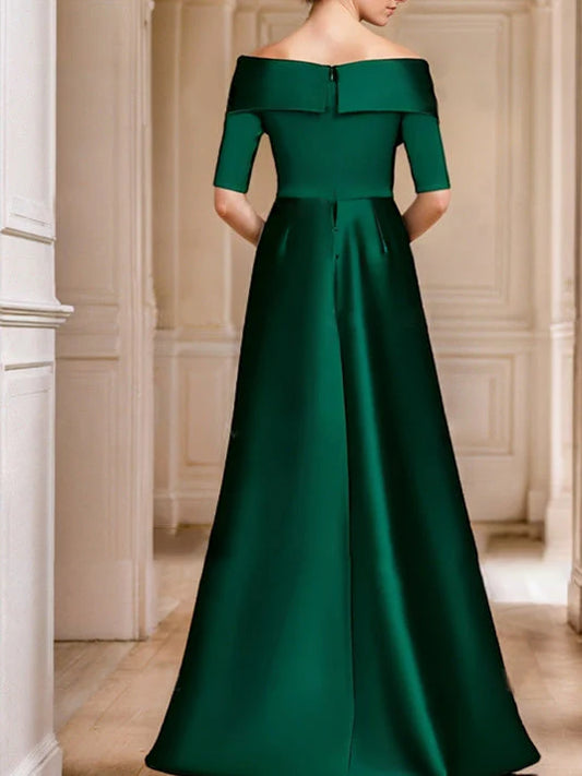 Princess Off-the-Shoulder Half Sleeves Floor-Length Mother of the Bride Dresses