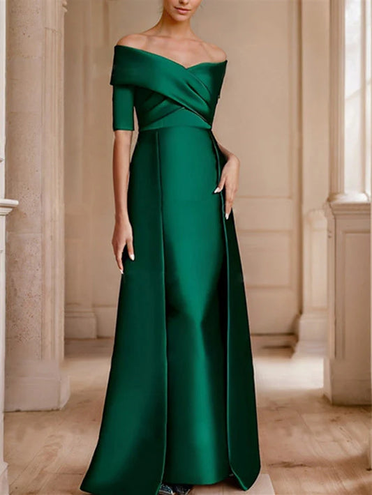 Princess Off-the-Shoulder Half Sleeves Floor-Length Mother of the Bride Dresses