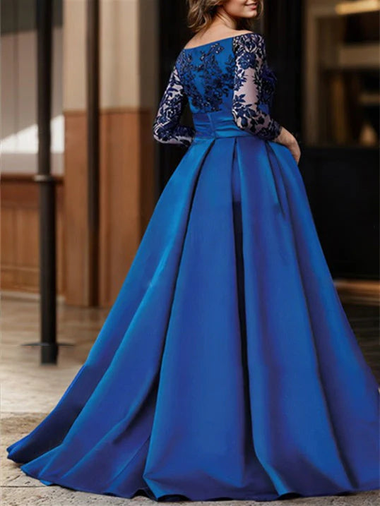 Princess off shoulder 3/4 sleeve floor standing bridal gown