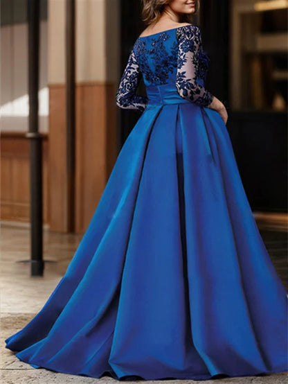 Princess off shoulder 3/4 sleeve floor standing bridal gown