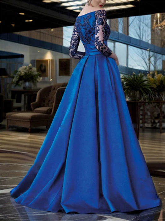 Princess off shoulder 3/4 sleeve floor standing bridal gown