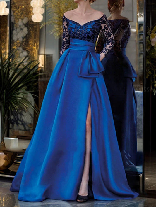 Princess off shoulder 3/4 sleeve floor standing bridal gown