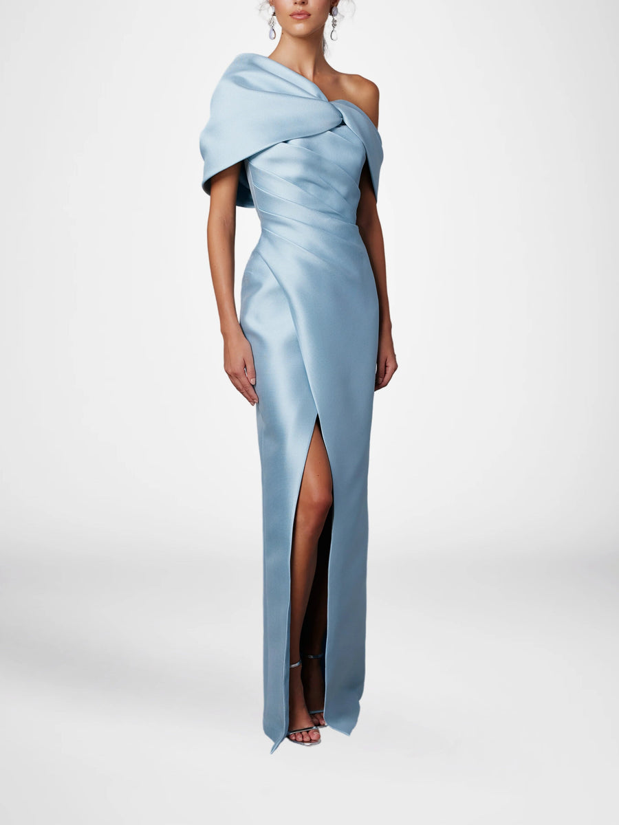 A-line/Princess Single Shoulder Half Sleeve Floor Standing Bridal Dress