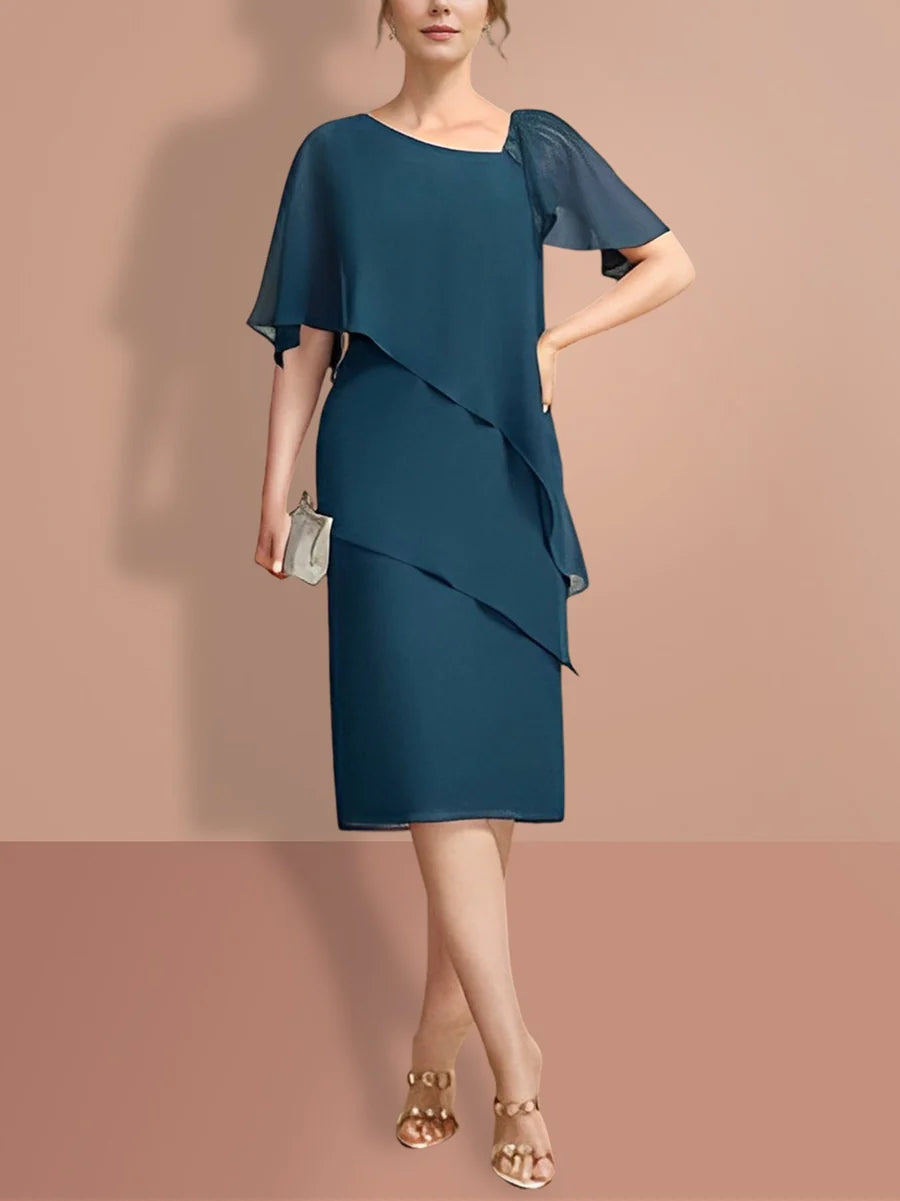 Straight knee length short sleeved bridal mother dress