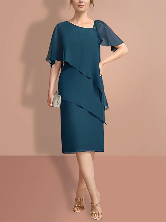 Straight knee length short sleeved bridal mother dress