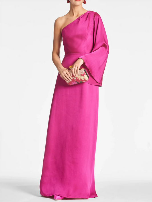 A-line single shoulder floor standing bridal mother gown