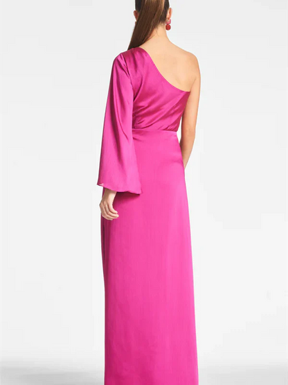 A-line single shoulder floor standing bridal mother gown