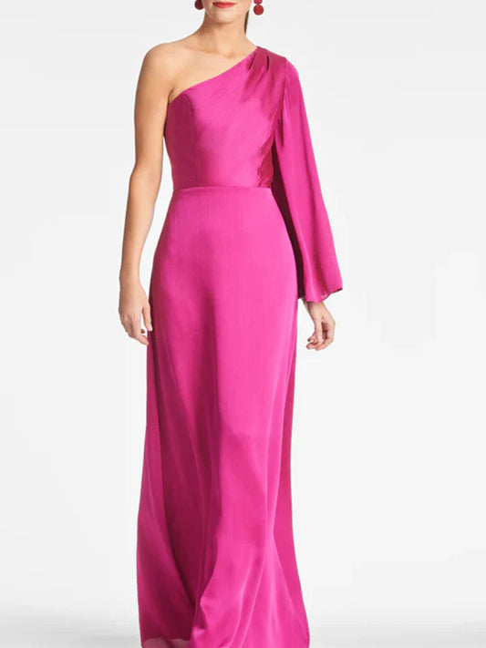 A-line single shoulder floor standing bridal mother gown