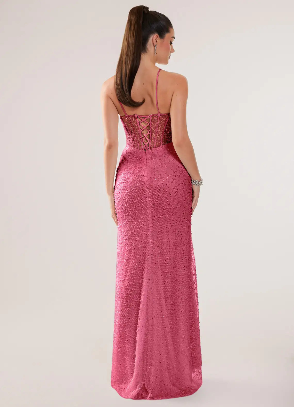 Magenta Sequin Corset Mermaid Evening Dress with Slit