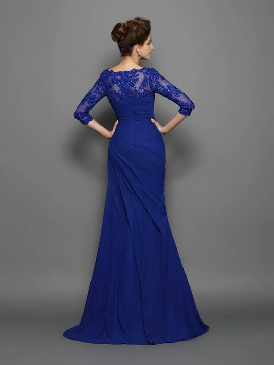 Mermaid Chiffon Sweetheart 3/4 Sleeves Sweep/Brush Train With Ruched Mother of the Bride Dresses