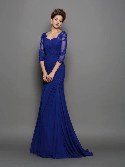 Mermaid Chiffon Sweetheart 3/4 Sleeves Sweep/Brush Train With Ruched Mother of the Bride Dresses