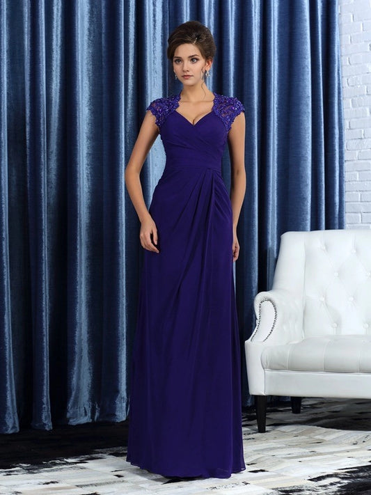 Mermaid Chiffon V-neck Sleeveless Floor-Length With Ruched Mother of the Bride Dresses