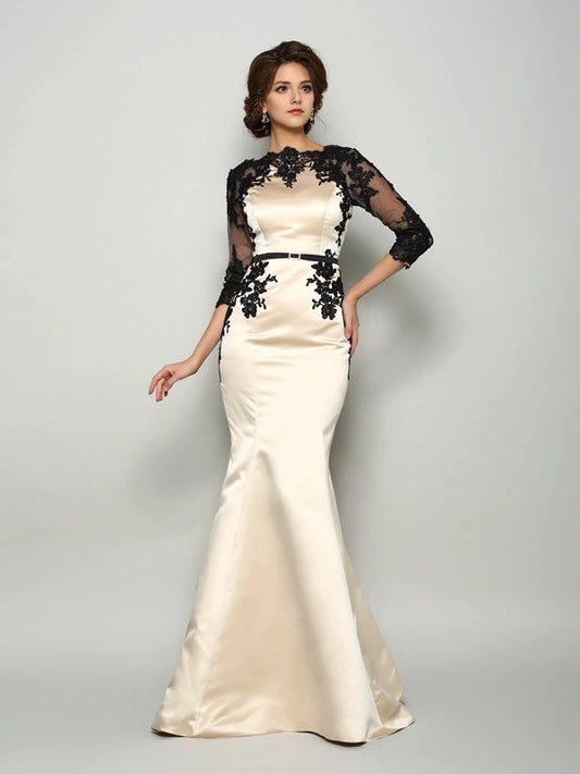 Mermaid Satin Bateau 1/2 Sleeves Court Train With Lace Mother of the Bride Dresses