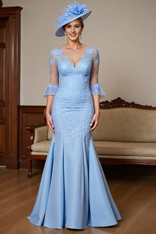Mermaid Sky Blue Mother Of The Bride Dress With Appliques