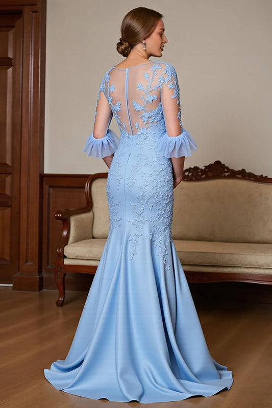 Mermaid Sky Blue Mother Of The Bride Dress With Appliques