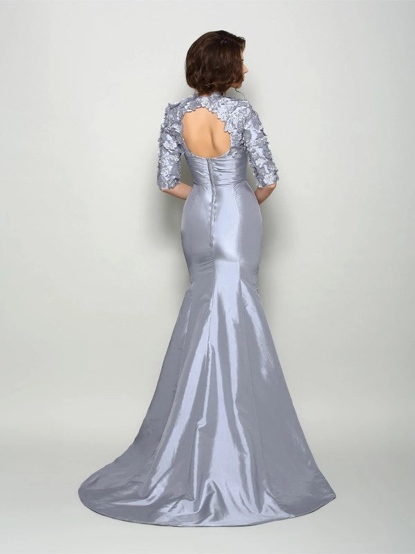 Mermaid Taffeta Sweetheart 1/2 Sleeves Sweep/Brush Train With Applique Mother of the Bride Dresses