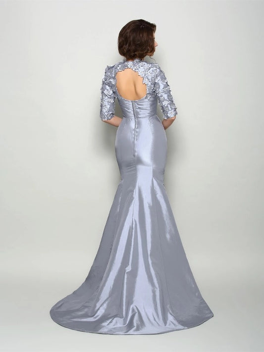 Mermaid Taffeta Sweetheart 1/2 Sleeves Sweep/Brush Train With Applique Mother of the Bride Dresses