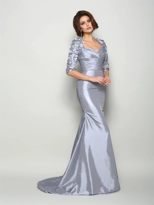 Mermaid Taffeta Sweetheart 1/2 Sleeves Sweep/Brush Train With Applique Mother of the Bride Dresses