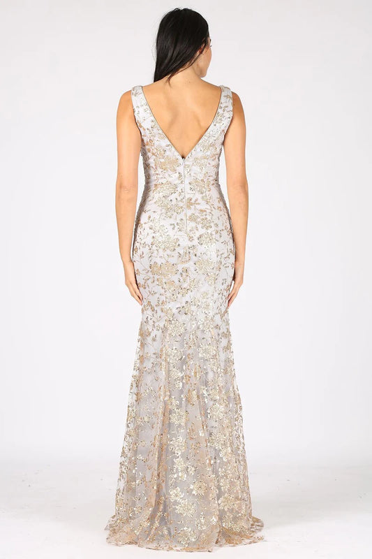Mermaid V-neckline lace applique chiffon dress