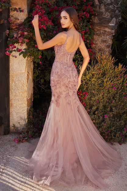 Mermaid V-neck tight corset dress with floral embroidery