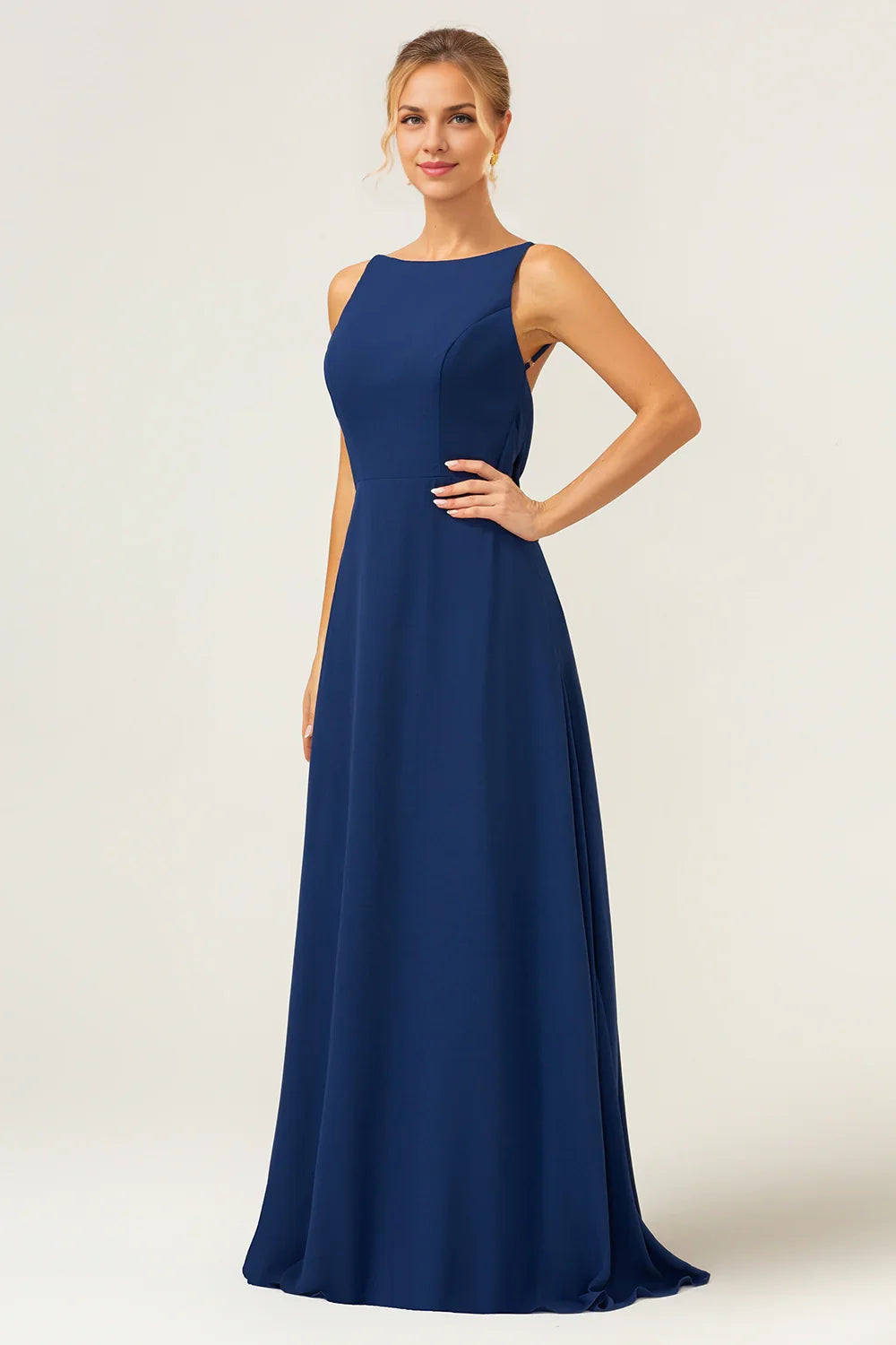 Mermaid backless long chiffon slim fit sleeveless bridal mother dress
