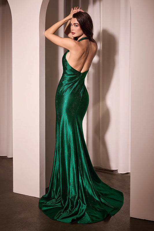 Mermaid deep v hanging neck backless dress with side slit