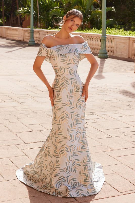 Mermaid jacquard off shoulder and floor length skirt