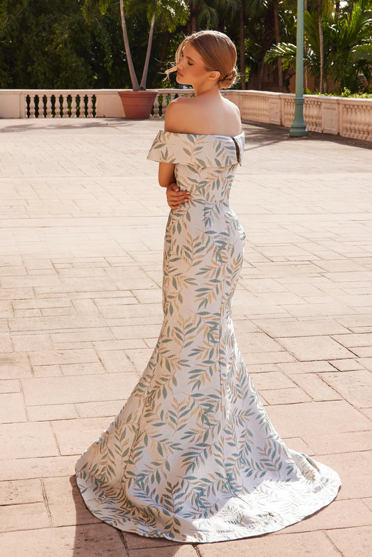 Mermaid jacquard off shoulder and floor length skirt
