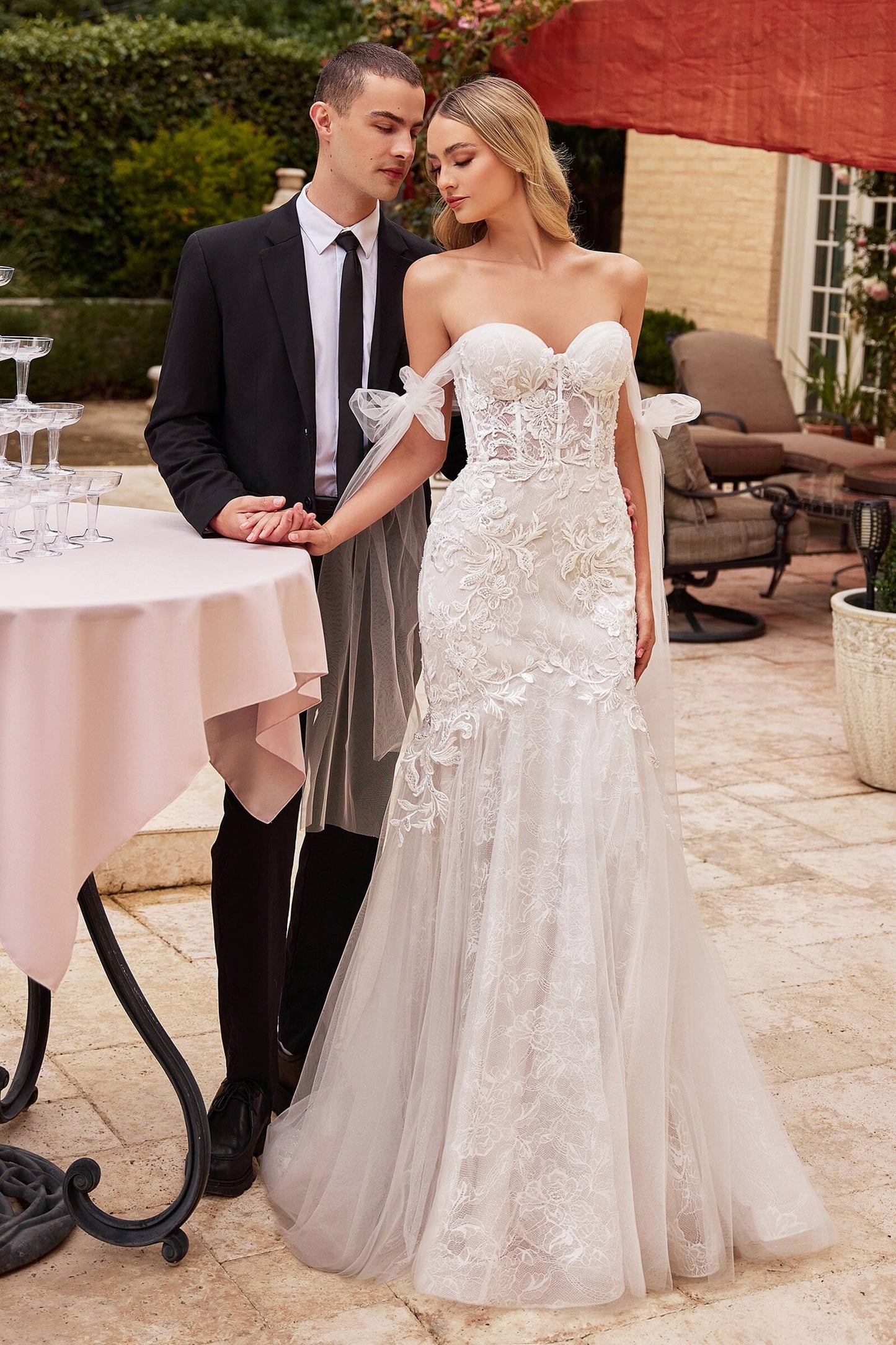 Mermaid off shoulder lace tight corset bridal gown
