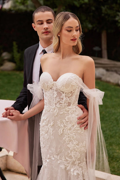 Mermaid off shoulder lace tight corset bridal gown