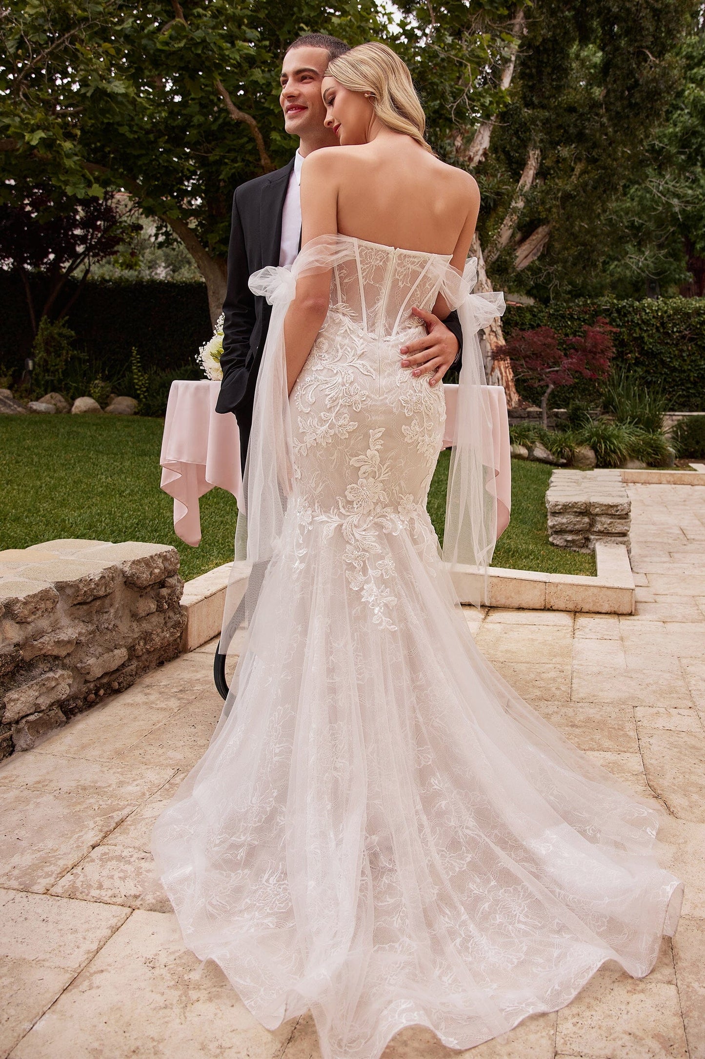 Mermaid off shoulder lace tight corset bridal gown