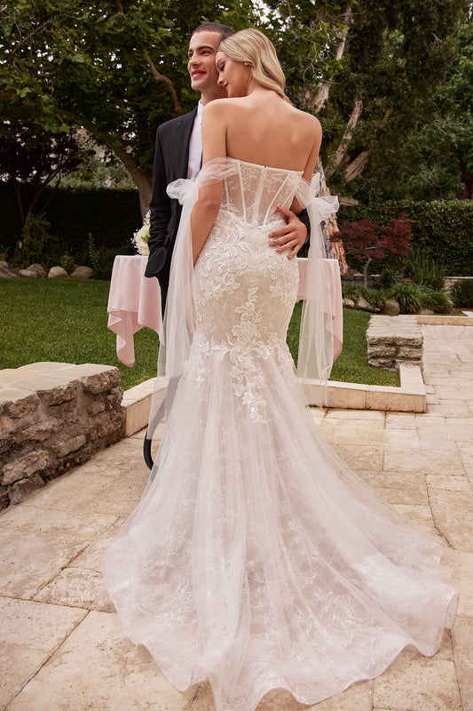 Mermaid off shoulder lace tight corset bridal gown