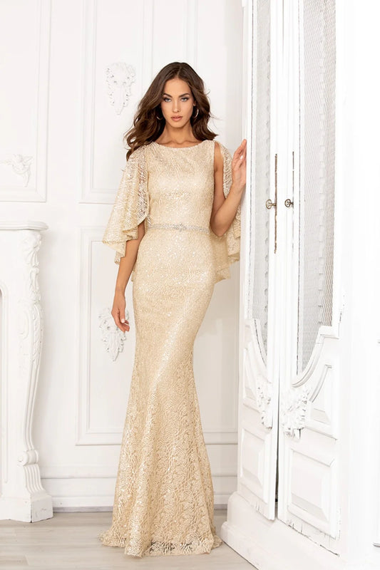 Mermaid round neck and floor length skirt with shawl, bride and mother's outfit
