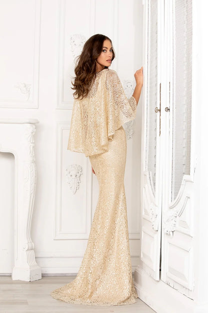 Mermaid round neck and floor length skirt with shawl, bride and mother's outfit