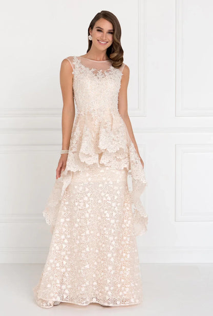 Mermaid round neck dress with multi-layered design for brides and mothers