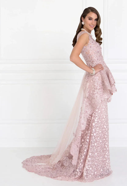 Mermaid round neck dress with multi-layered design for brides and mothers