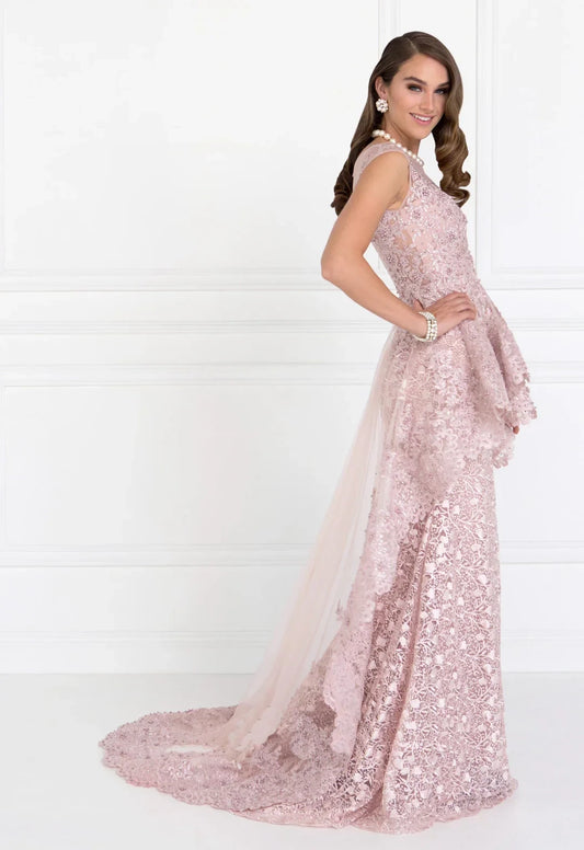Mermaid round neck dress with multi-layered design for brides and mothers