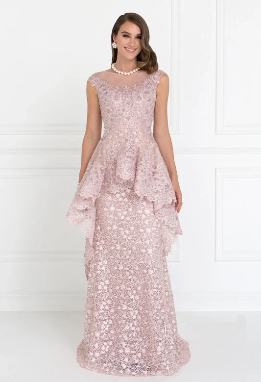 Mermaid round neck dress with multi-layered design for brides and mothers