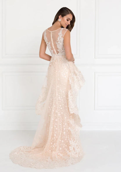Mermaid round neck dress with multi-layered design for brides and mothers