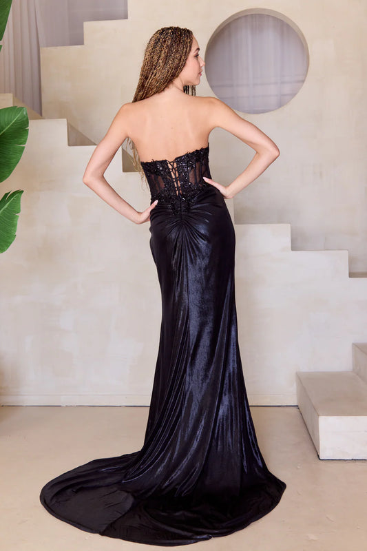 Mermaid sleeveless corset dress with side slit