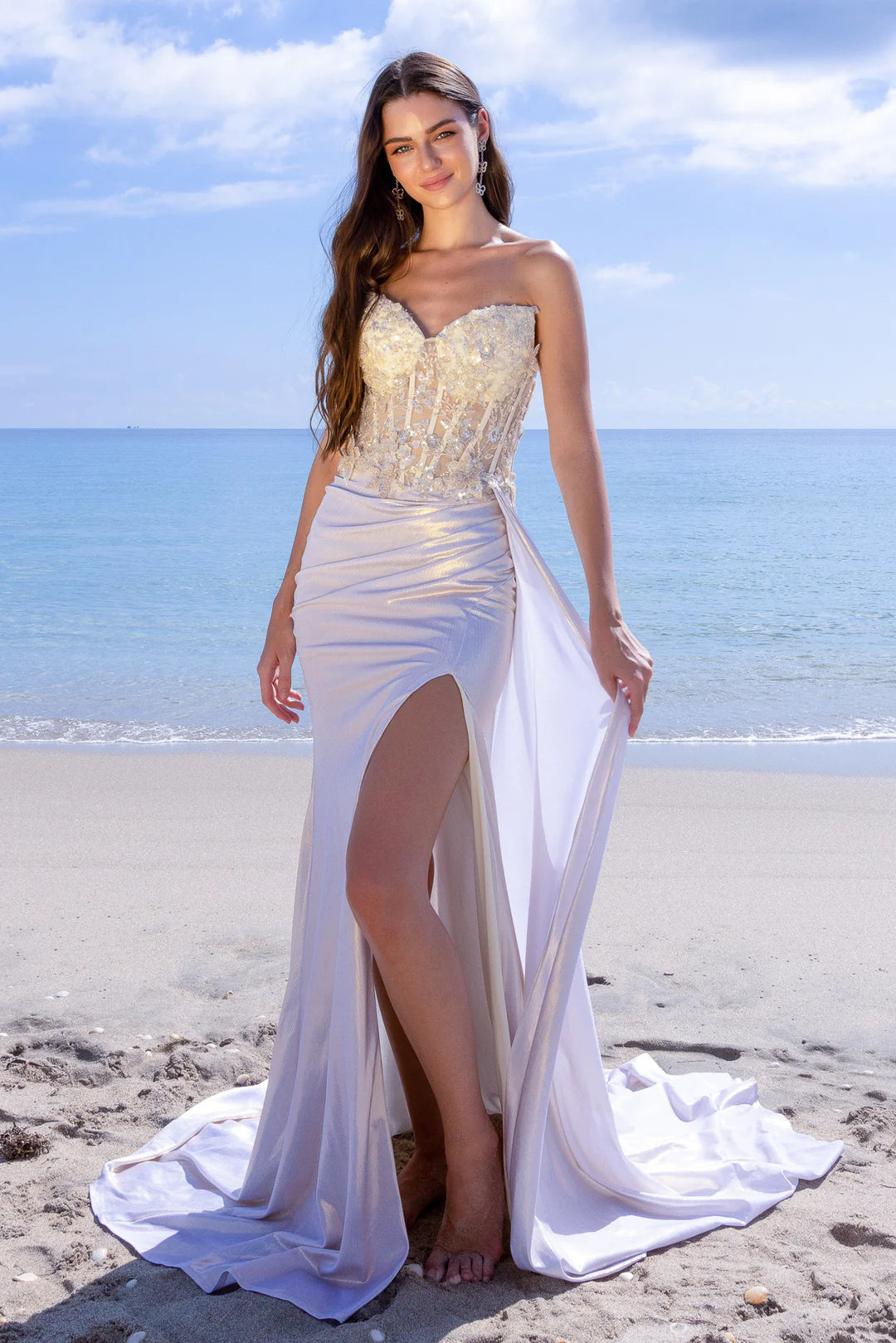 Mermaid sleeveless strapless corset dress with side slit
