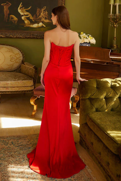 Mermaid sleeveless strapless tight fishbone corset dress with side slit