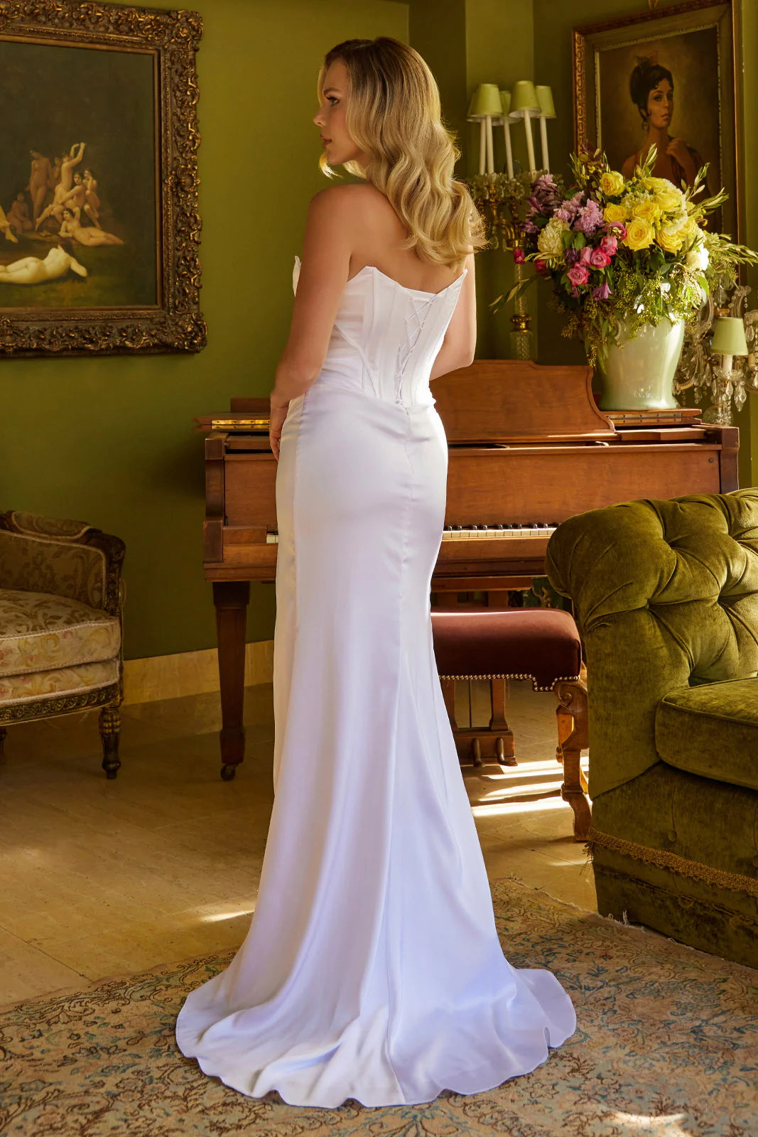 Mermaid sleeveless strapless tight fishbone corset dress with side slit