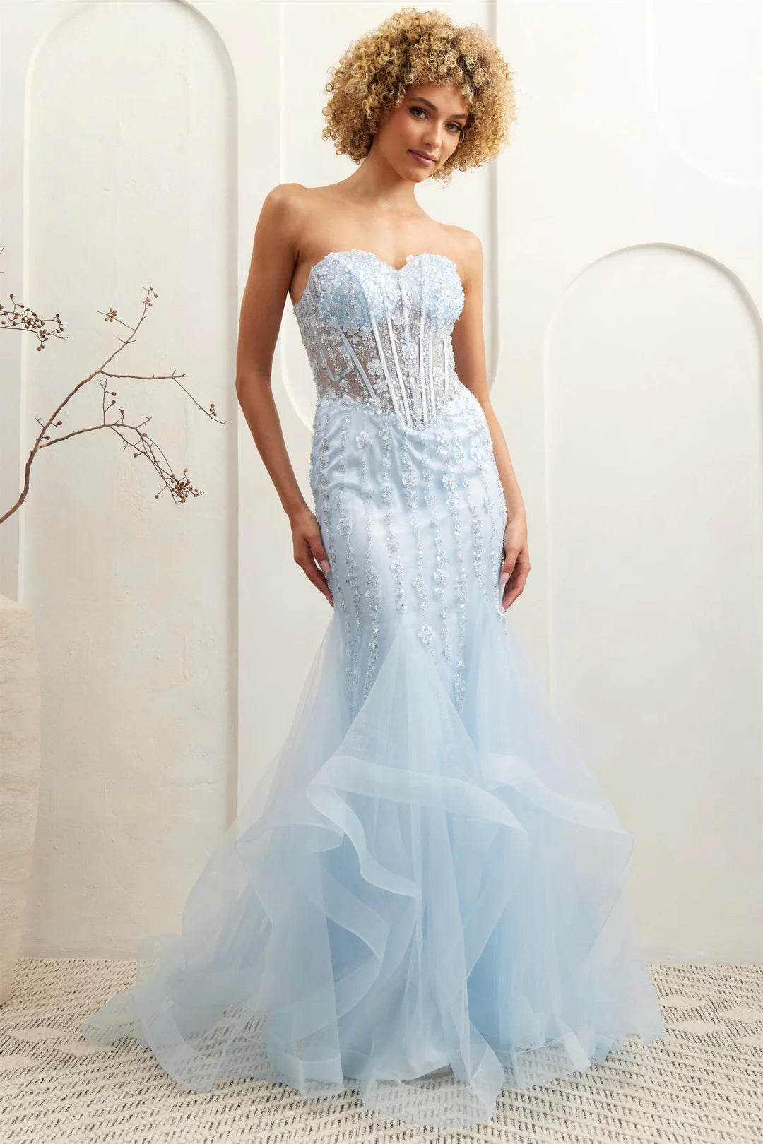 Mermaid sleeveless tight corset dress with sheer hem patchwork