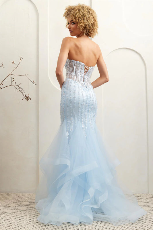 Mermaid sleeveless tight corset dress with sheer hem patchwork