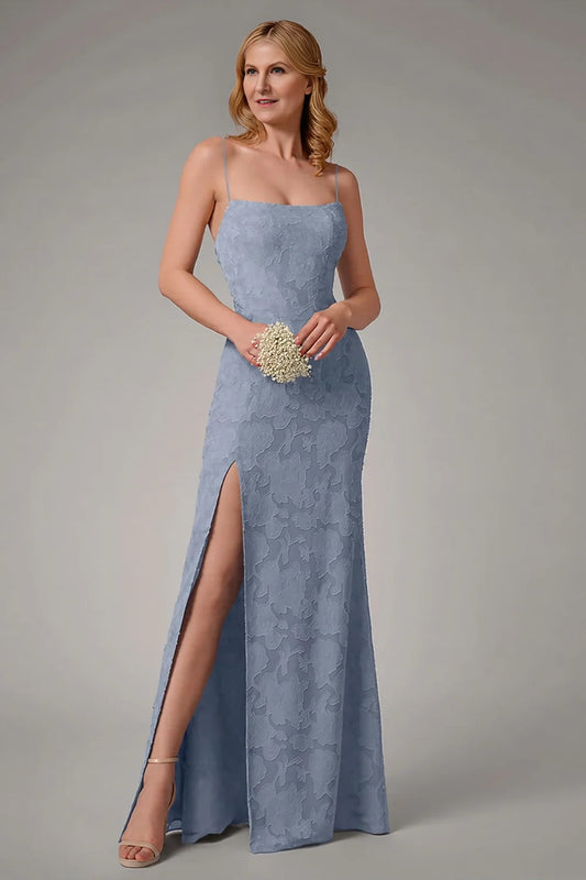 Mermaid slim suspender square neck long dress with slit