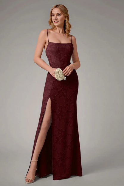 Mermaid slim suspender square neck long dress with slit