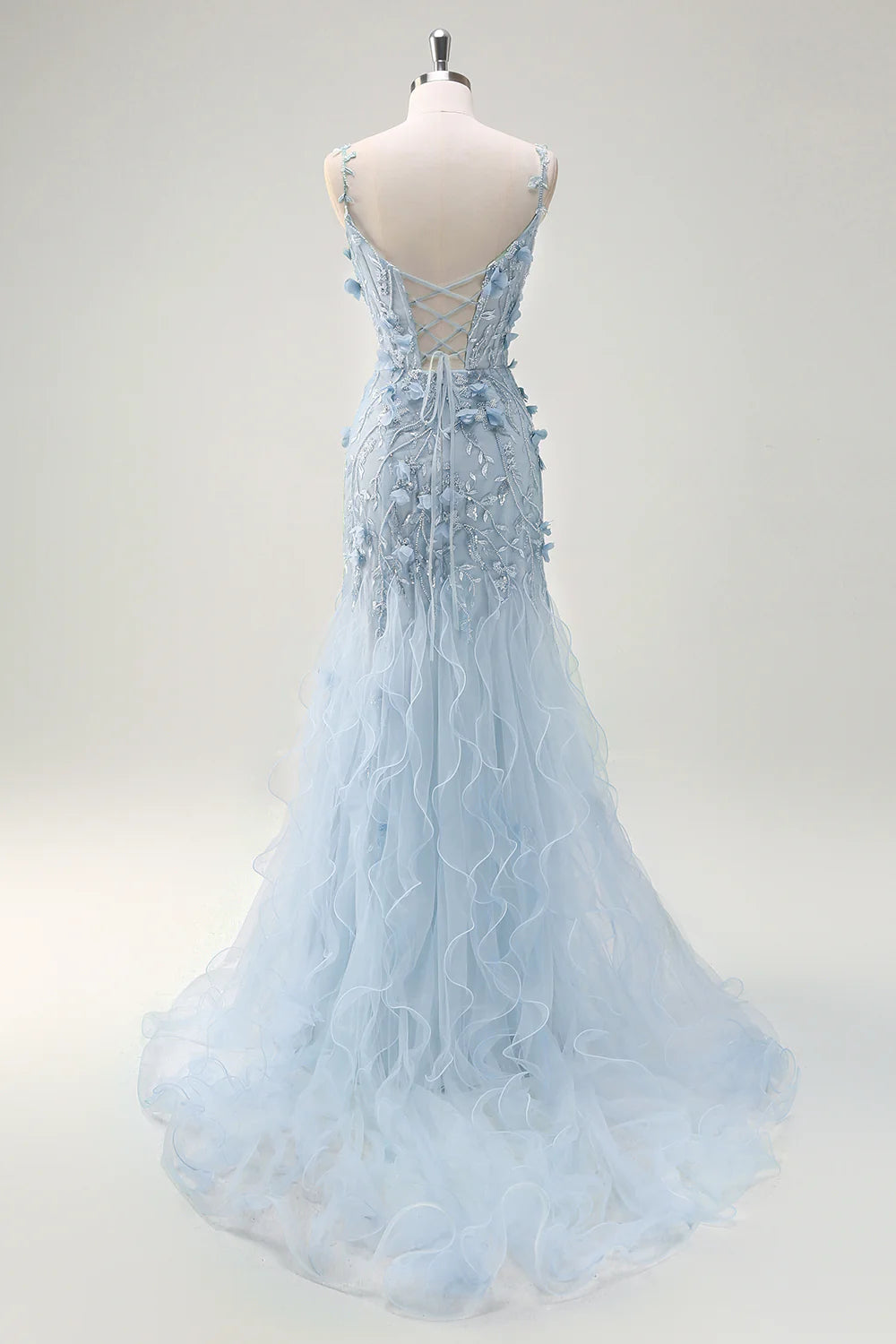 Mermaid spaghetti strap back ball dress with 3D flowers