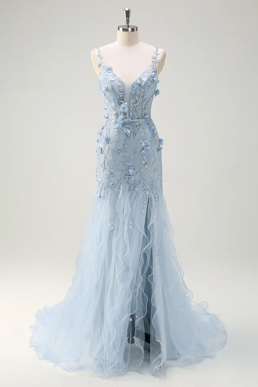 Mermaid spaghetti strap back ball dress with 3D flowers
